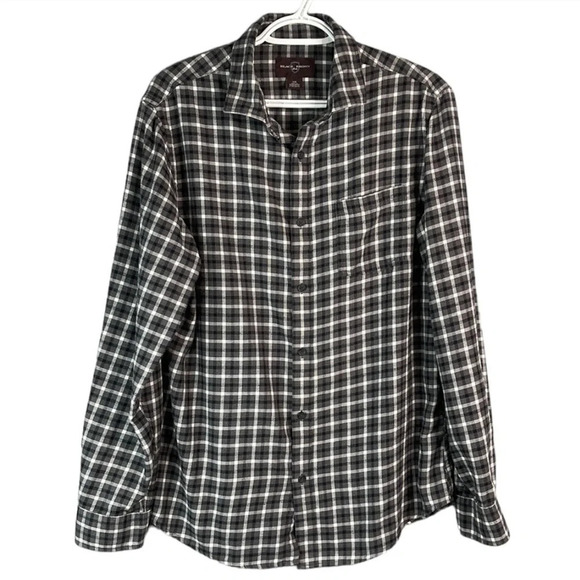 BLACK BROWN 1826 Men’s Plaid Grey Mix Flannel Shirt Long Sleeves Preppy Size L - Picture 2 of 11